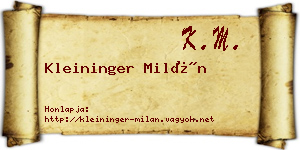 Kleininger Milán névjegykártya